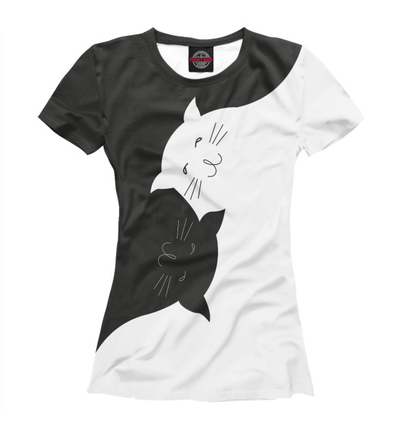 Женская футболка с изображением Коты Инь Янь цвета Белый