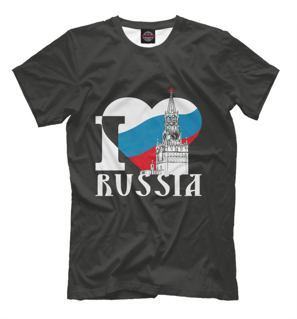 Мужская футболка с изображением Я люблю Россию цвета Черный