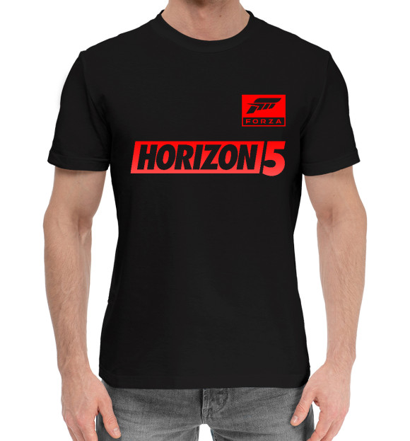 Мужская хлопковая футболка с изображением Форза Хоразйен 5 цвета Черный