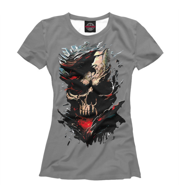 Женская футболка с изображением Skull on gray background цвета Белый
