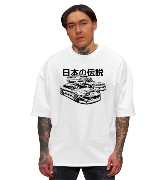 Мужская футболка оверсайз с изображением Японские Легенды. 240Sx, Skyline, 300ZX цвета Белый