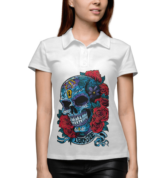 Женское поло с изображением Skull&Rose цвета Белый