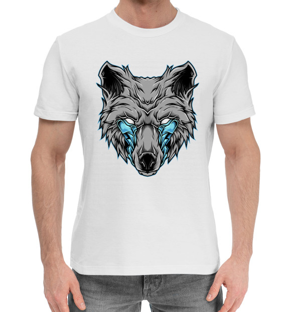 Мужская хлопковая футболка с изображением Волк цвета Белый