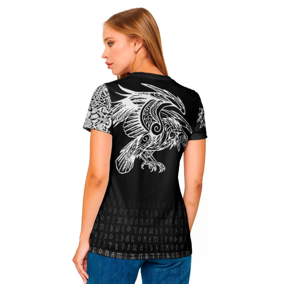 Женская футболка с изображением Славянский ворон цвета Белый
