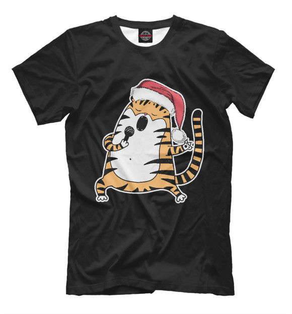 Мужская футболка с изображением Поющий кот цвета Белый