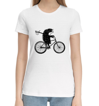 Женская хлопковая футболка Ежик на велосипеде