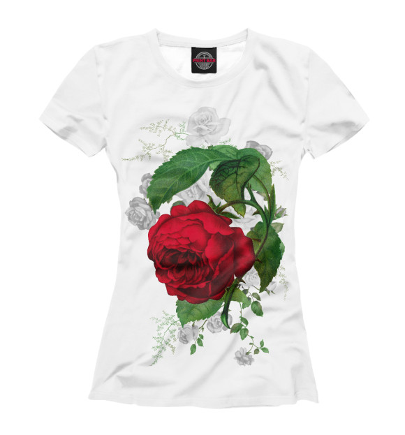 Женская футболка с изображением Винтажная роза цвета Белый