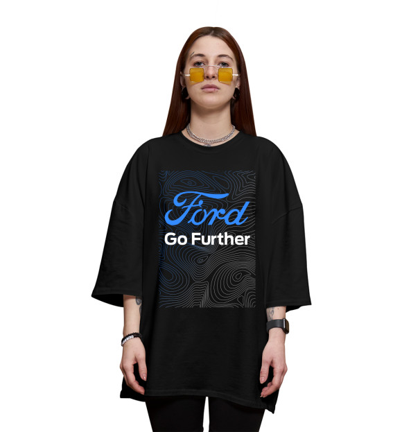 Женская футболка оверсайз с изображением Форд - Линии цвета Черный