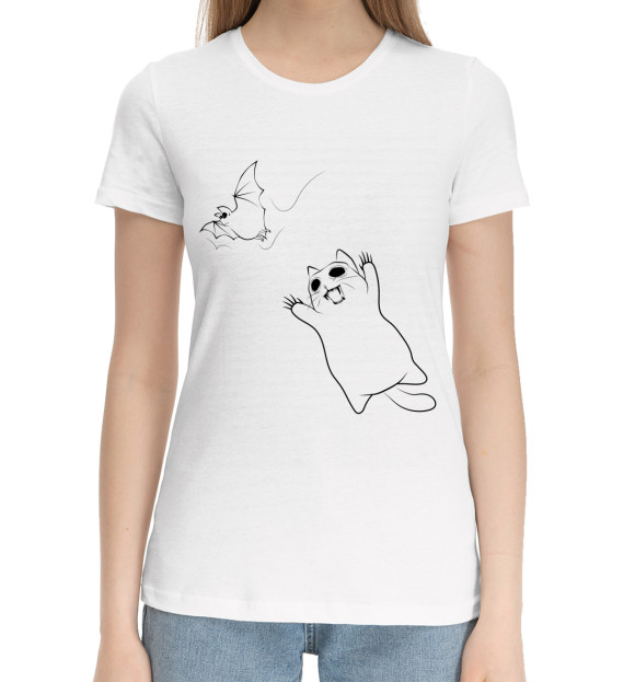 Женская хлопковая футболка с изображением Кот монстр цвета Белый