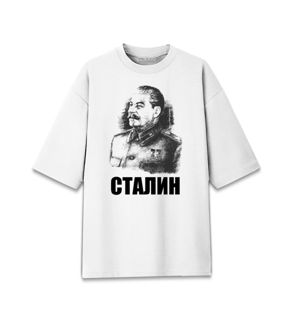 Женская футболка оверсайз с изображением Сталин цвета Белый