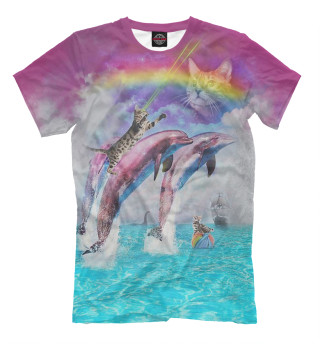 Мужская футболка Кот и дельфины