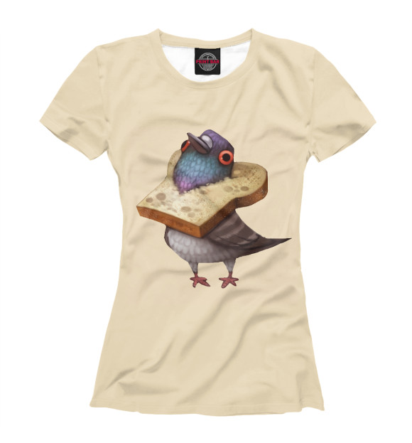 Женская футболка с изображением Голубь и хлебушек цвета Белый