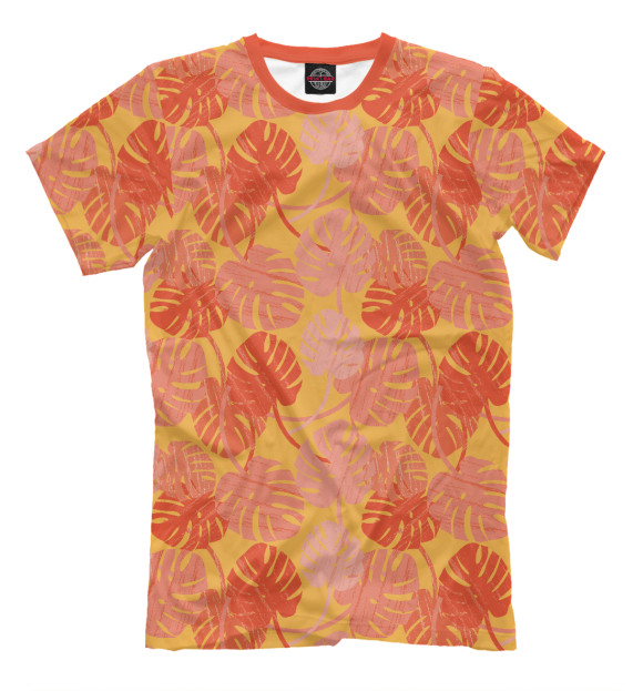Мужская футболка с изображением Большие резные листья на оранжевом фоне цвета Белый