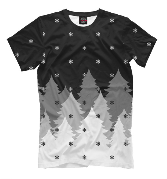 Мужская футболка с изображением Рождественский лес цвета Черный