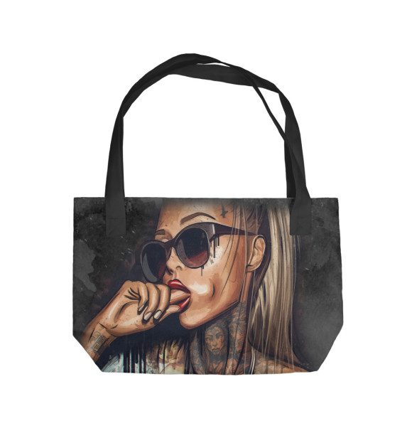 Пляжная сумка с изображением Девушка в тату цвета 