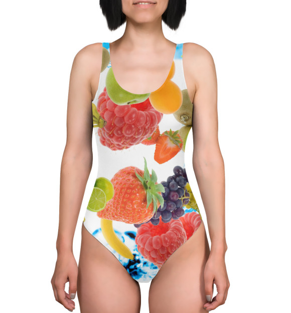Купальник-боди с изображением Сочные ягоды и фрукты цвета 