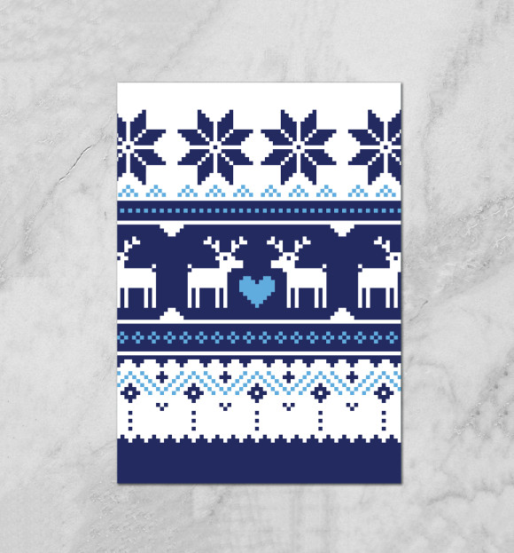 Плакат с изображением Скандинавский свитер с оленями цвета Белый