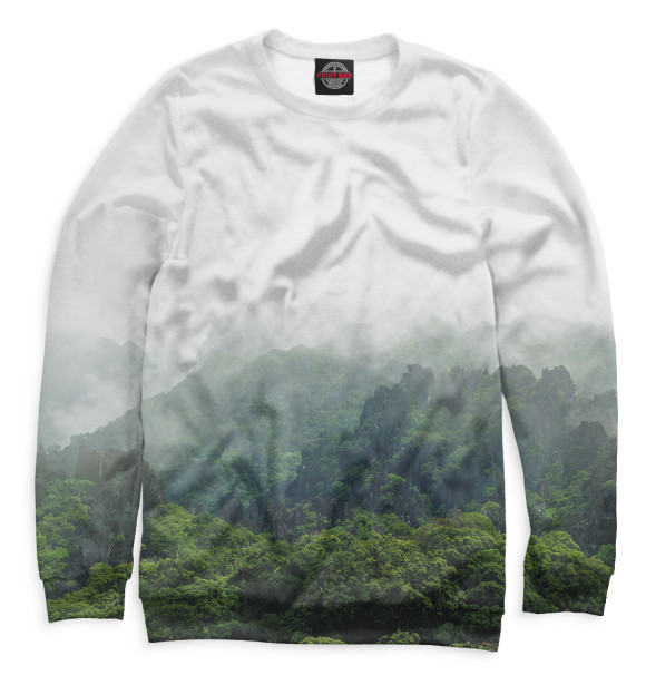 Мужской свитшот с изображением Туманный лес цвета Белый