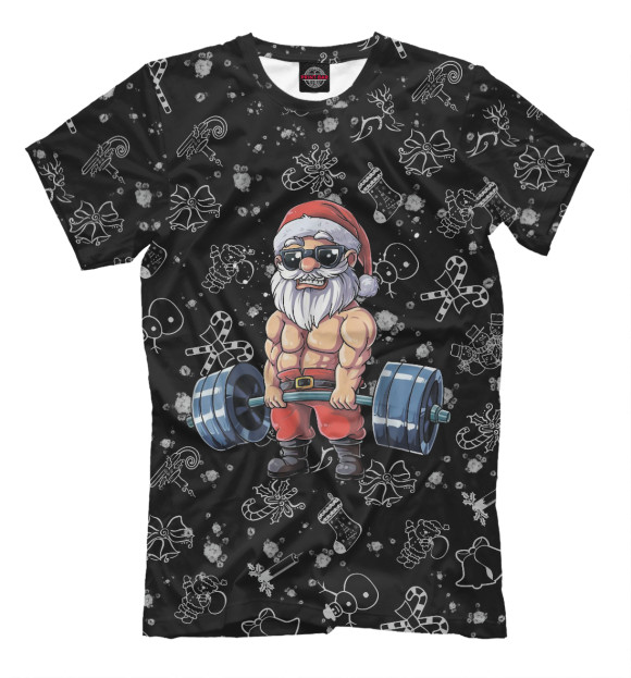 Мужская футболка с изображением Power Santa цвета Черный