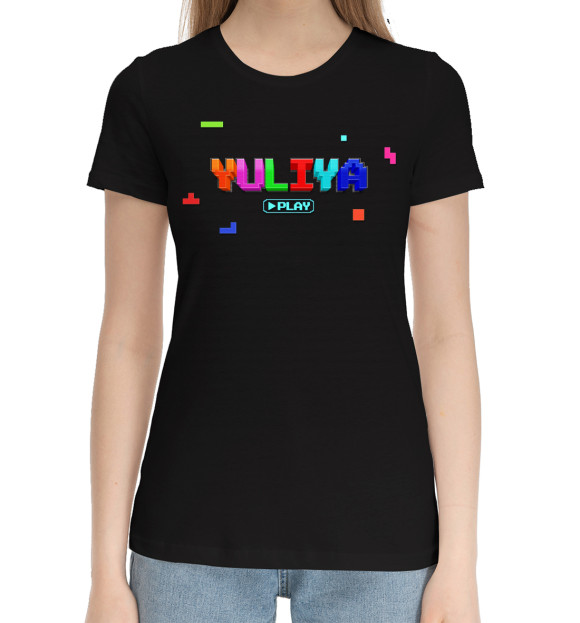 Женская хлопковая футболка с изображением Yuliya цвета Черный