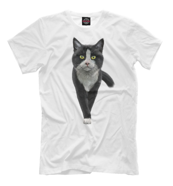 Мужская футболка с изображением Кот пришёл цвета Белый