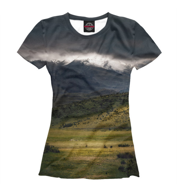 Женская футболка с изображением Горный пейзаж цвета Белый