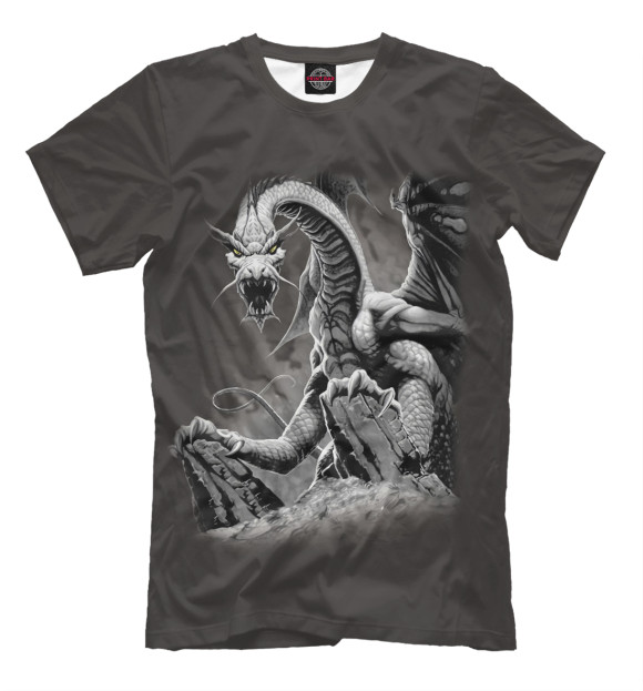 Мужская футболка с изображением Дракон цвета Молочно-белый
