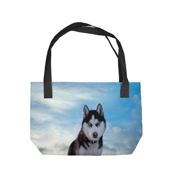 Пляжная сумка с изображением Хаски в лесу цвета 