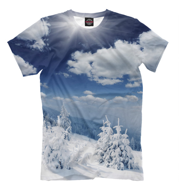 Мужская футболка с изображением Зимний лес цвета Серый