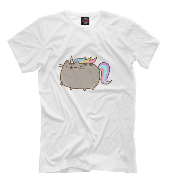 Мужская футболка с изображением Pusheen Happy Unicorn цвета Молочно-белый
