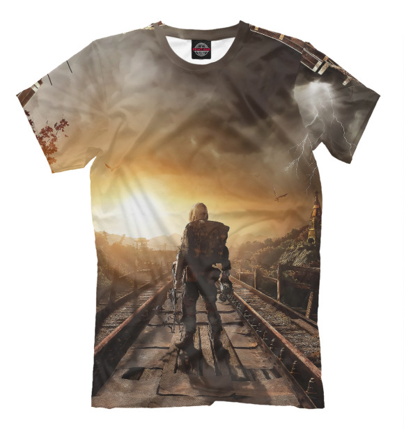 Мужская футболка с изображением Metro 2033 постапокалипсис цвета Молочно-белый