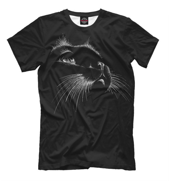 Мужская футболка с изображением Cat цвета Черный