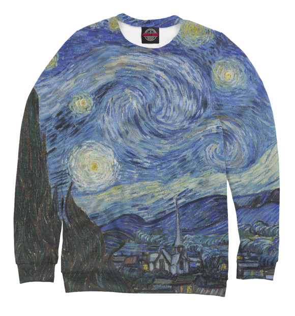 Мужской свитшот с изображением Звездная ночь - Ван Гог Винсент цвета Белый