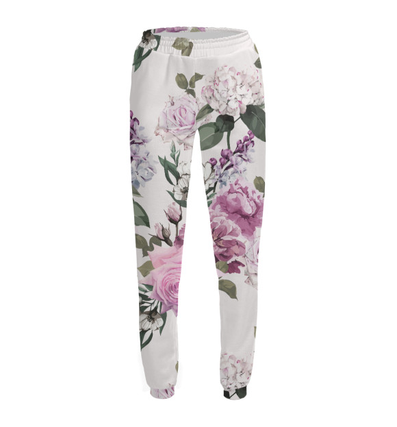 Женские спортивные штаны с изображением Узор с розами цвета Белый