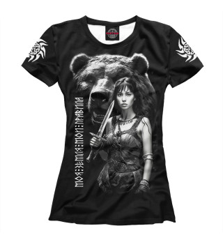 Женская футболка Медведь и девушка с кинжалом
