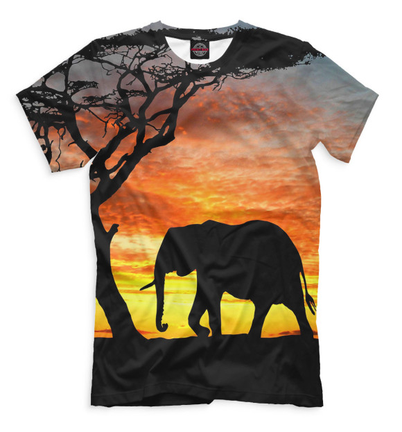 Мужская футболка с изображением Слоны цвета Черный