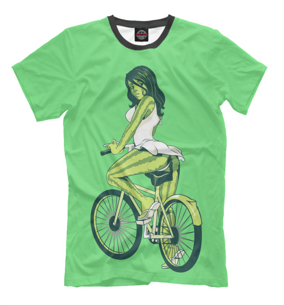Мужская футболка с изображением Девушка на велосипеде цвета Хаки
