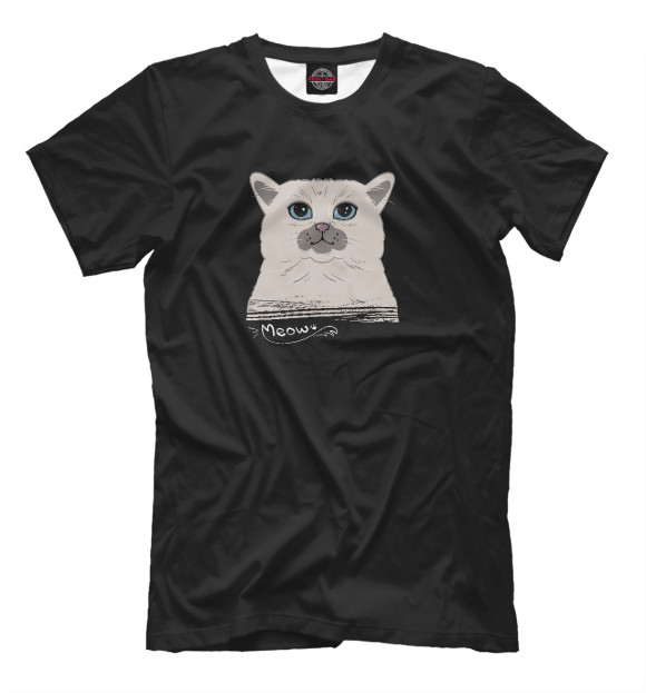 Мужская футболка с изображением Кот Meow цвета Белый