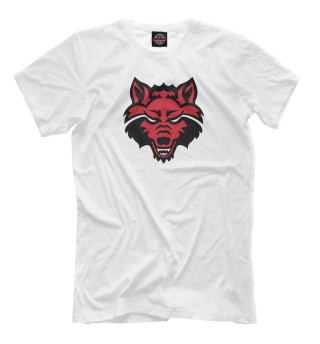 Мужская футболка Красный волк на белом фоне