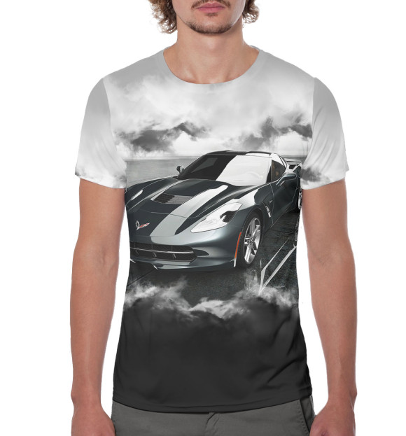 Мужская футболка с изображением Chevrolet Corvette цвета Белый