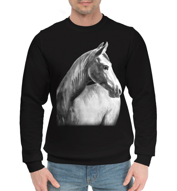 Мужской хлопковый свитшот с изображением Мечтательный конь цвета Черный