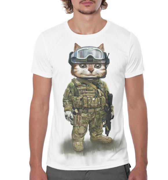 Мужская футболка с изображением Кот цвета Белый