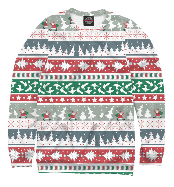 Мужской свитшот с изображением новогодний свитер цвета Белый