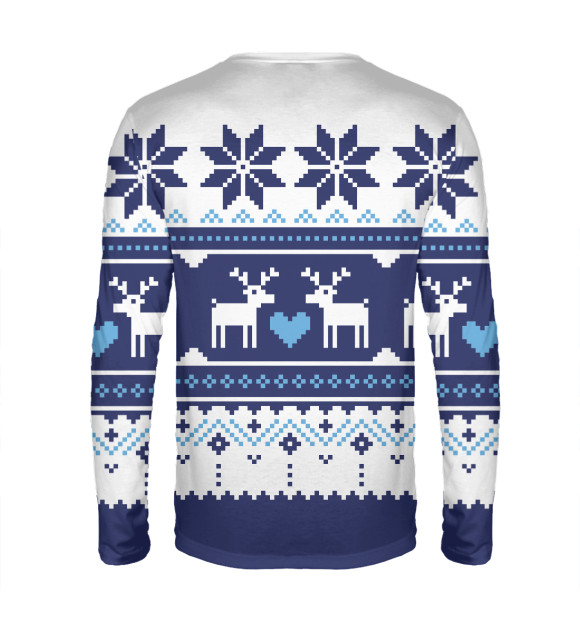 Мужской лонгслив с изображением Скандинавский свитер с оленями цвета Белый