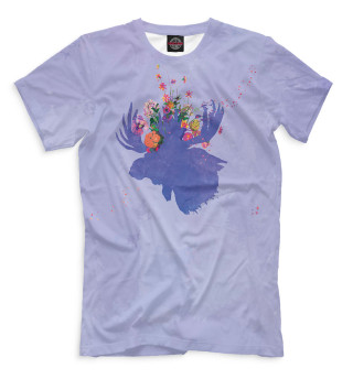 Мужская футболка Лось с цветами на рогах
