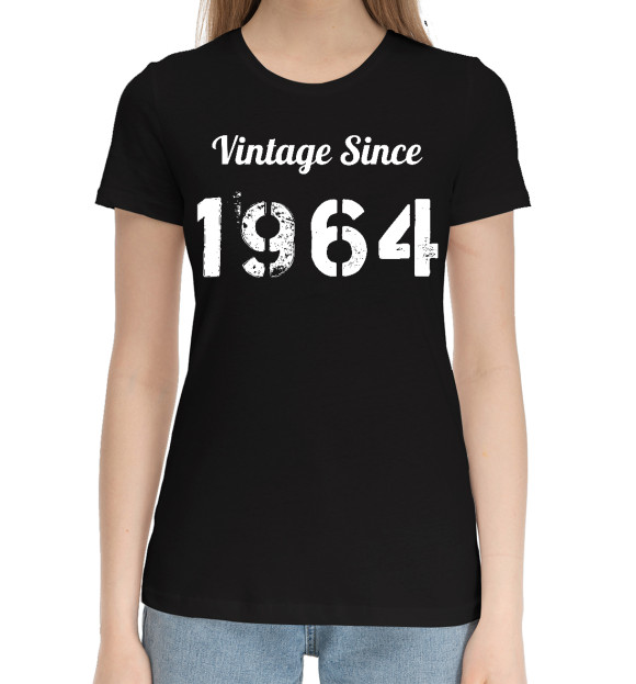 Женская хлопковая футболка с изображением Vintage Since 1964 цвета Черный