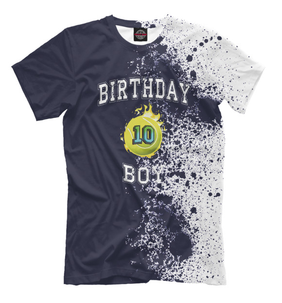 Мужская футболка с изображением 10th Birthday Boy Tennis цвета Белый
