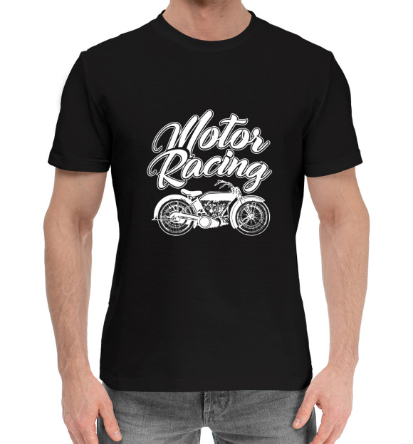 Мужская хлопковая футболка с изображением Motor Racing цвета Черный