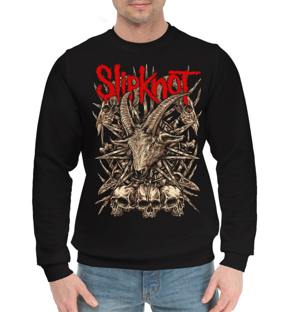 Мужской хлопковый свитшот с изображением Slipknot цвета Черный