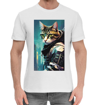 Мужская хлопковая футболка Крутой котяра космонавт